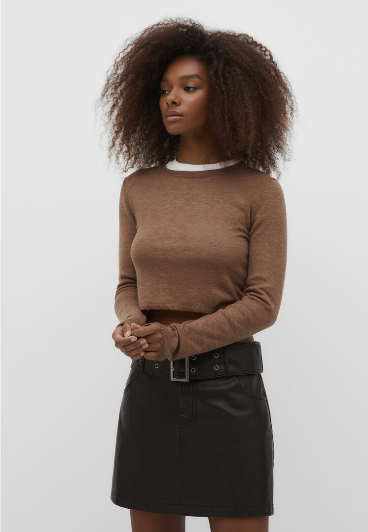 

Stradivarius Dzianinowy sweter z wełny Brązowy XS