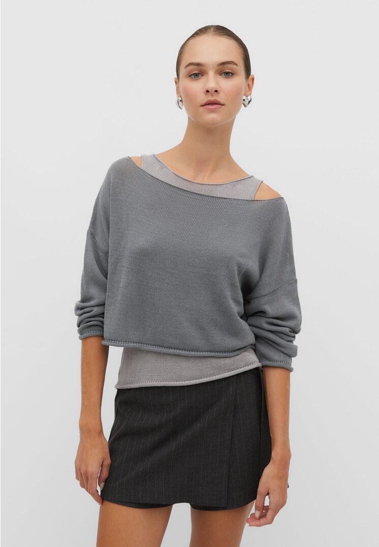 Stradivarius Doppellagiges Stricktop Graumeliert S