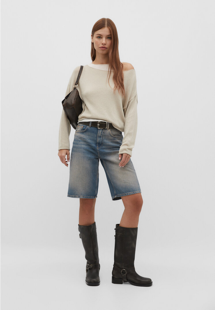 Stradivarius Doppellagiges Stricktop Steingrau S