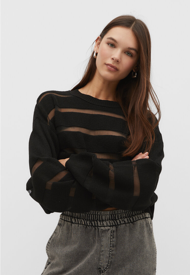 

Stradivarius Sweter z prześwitującej dzianiny Czarny M