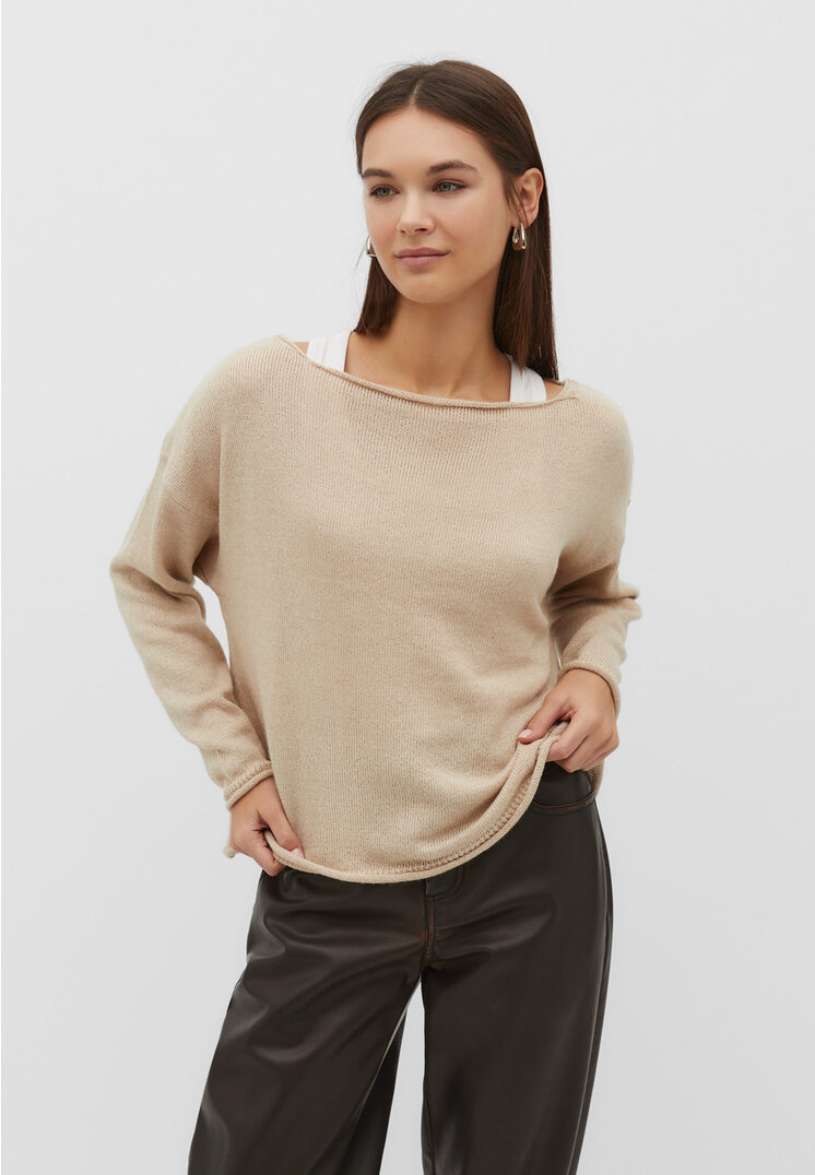 

Stradivarius Strickpullover mit Bateau-Ausschnitt Steingrau M