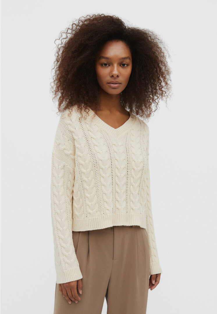 

Stradivarius Sweter z warkoczami Waniliowy L