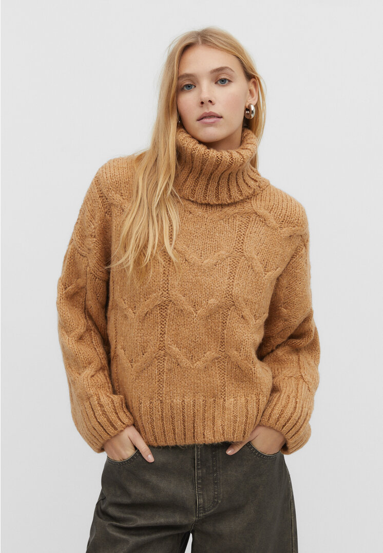 

Stradivarius Strickpullover mit Zopfmuster Beige L