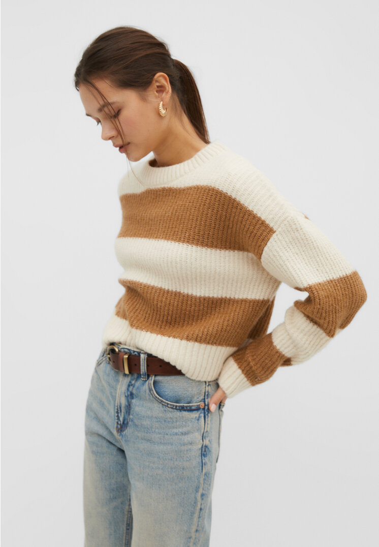 

Stradivarius Pullover mit Rundausschnitt und Querstreifen Beige S