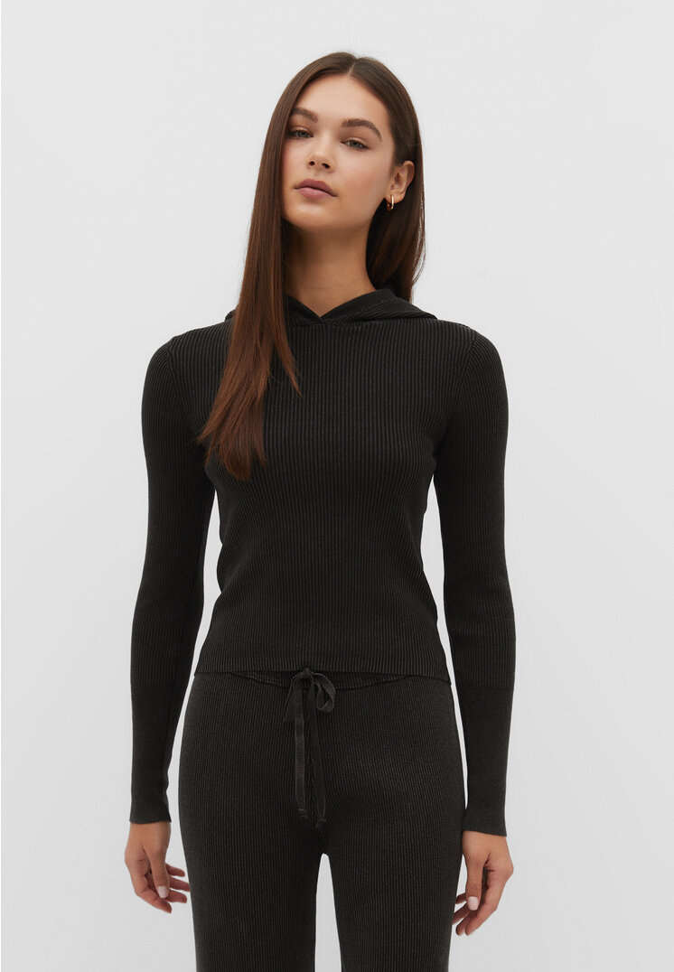 

Stradivarius Dzianinowy sweter z kapturem Szary L