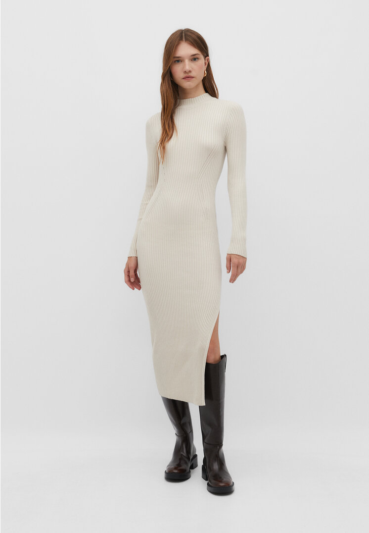 Stradivarius Langes Strickkleid Steingrau XS