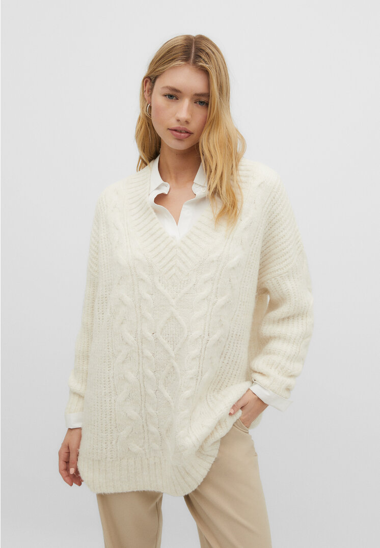 

Stradivarius Strickkleid mit Zopfmuster Vanille S