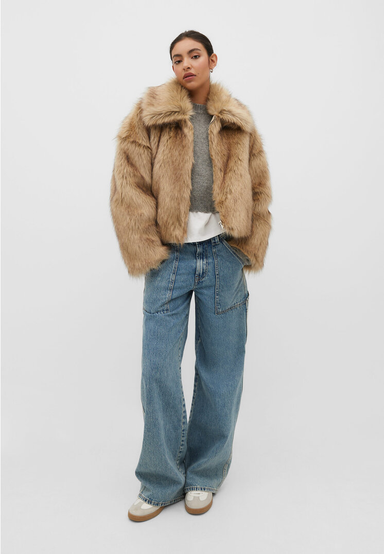 

Stradivarius Vintage-Kunstfelljacke Mittelbeige XL