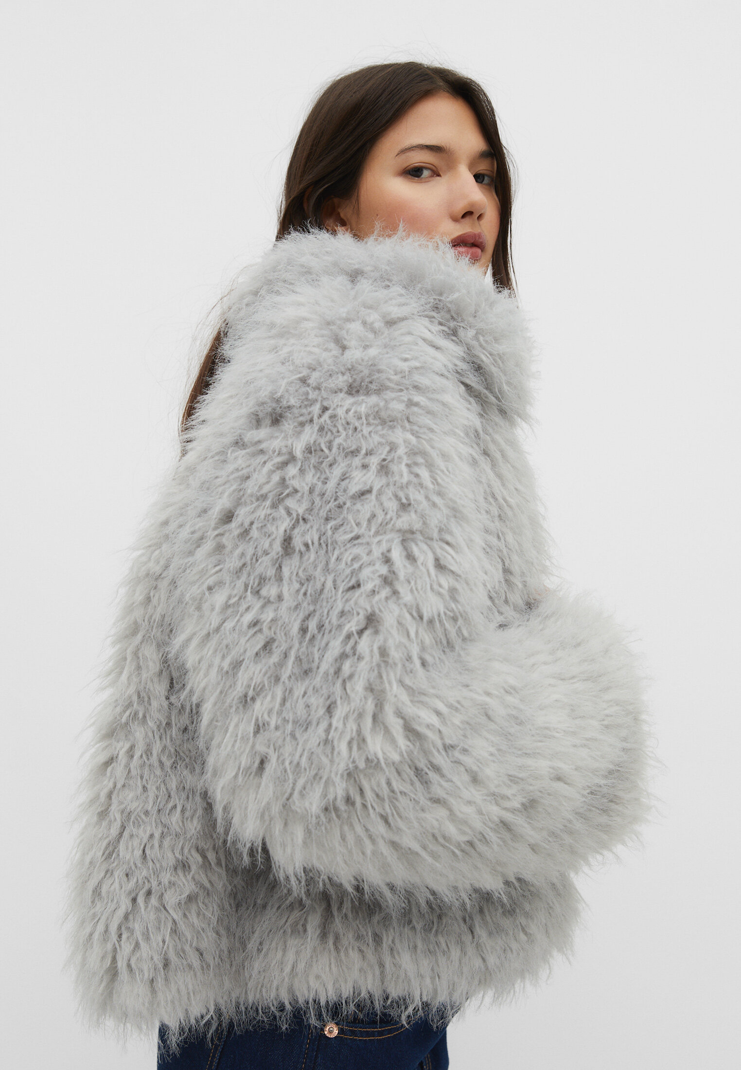 Grey faux fur jacket on sale ireland