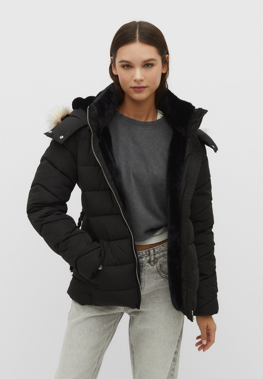 Puffer jacket with detachable hood - Women's fashion