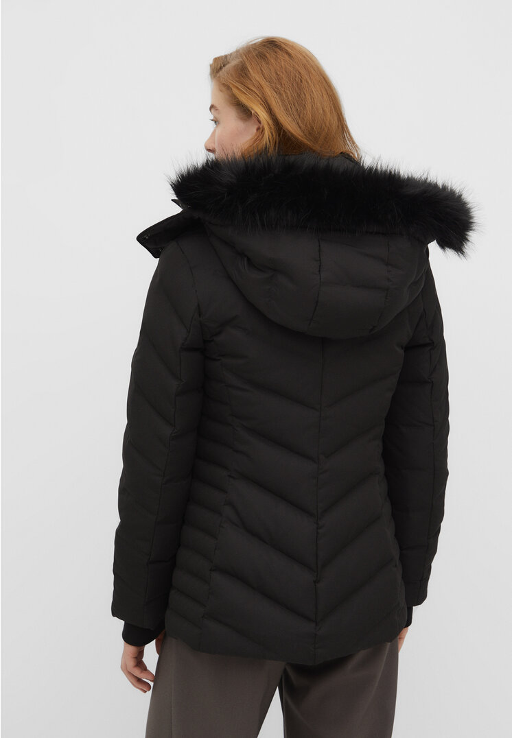 Black fitted coat hotsell with fur hood