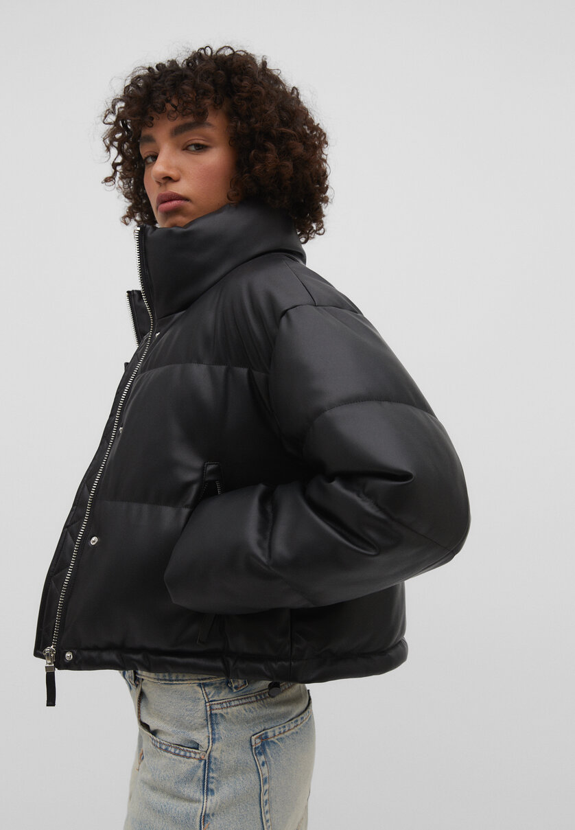 Leather effect puffer jacket