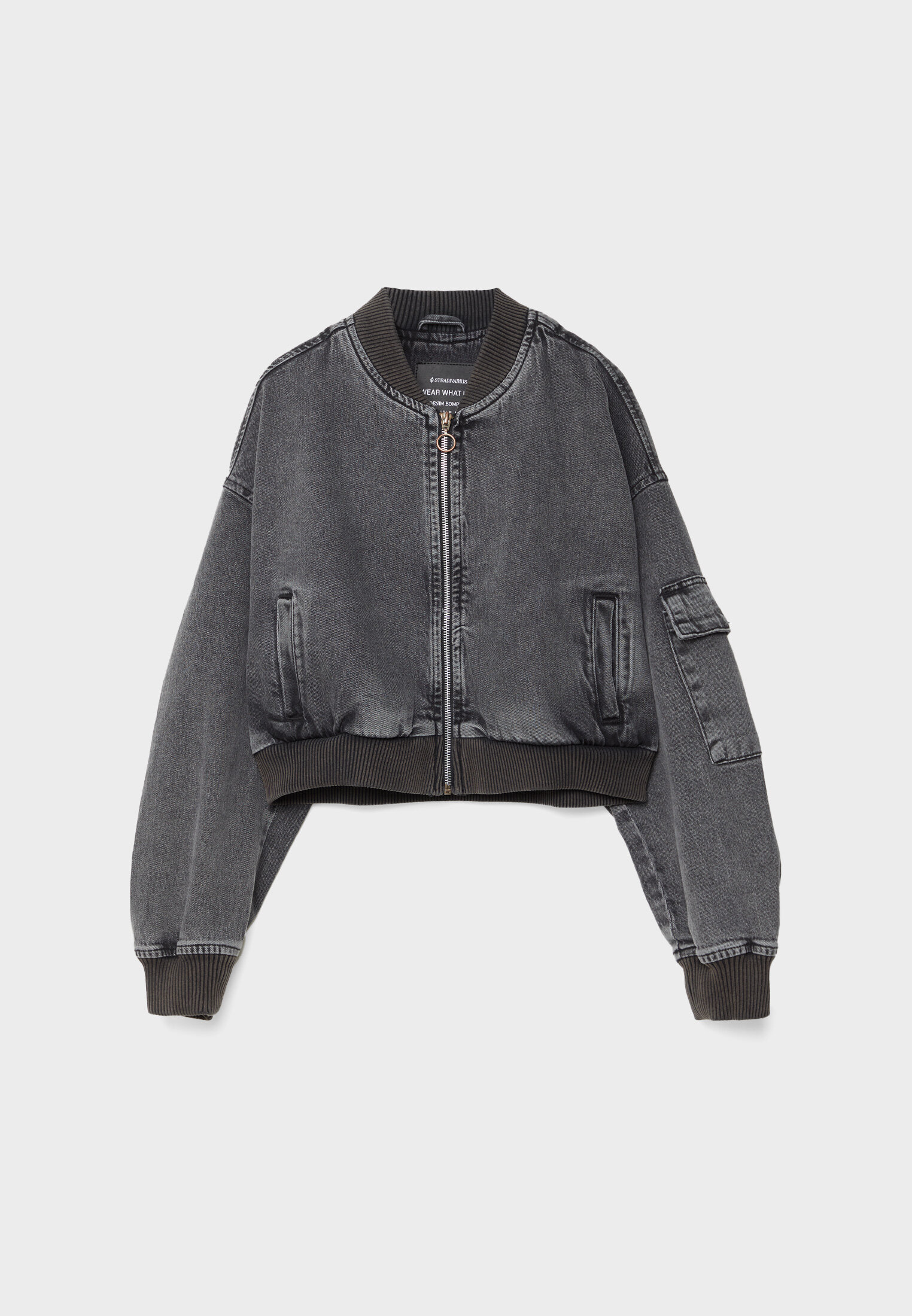 Black denim shop bomber jacket