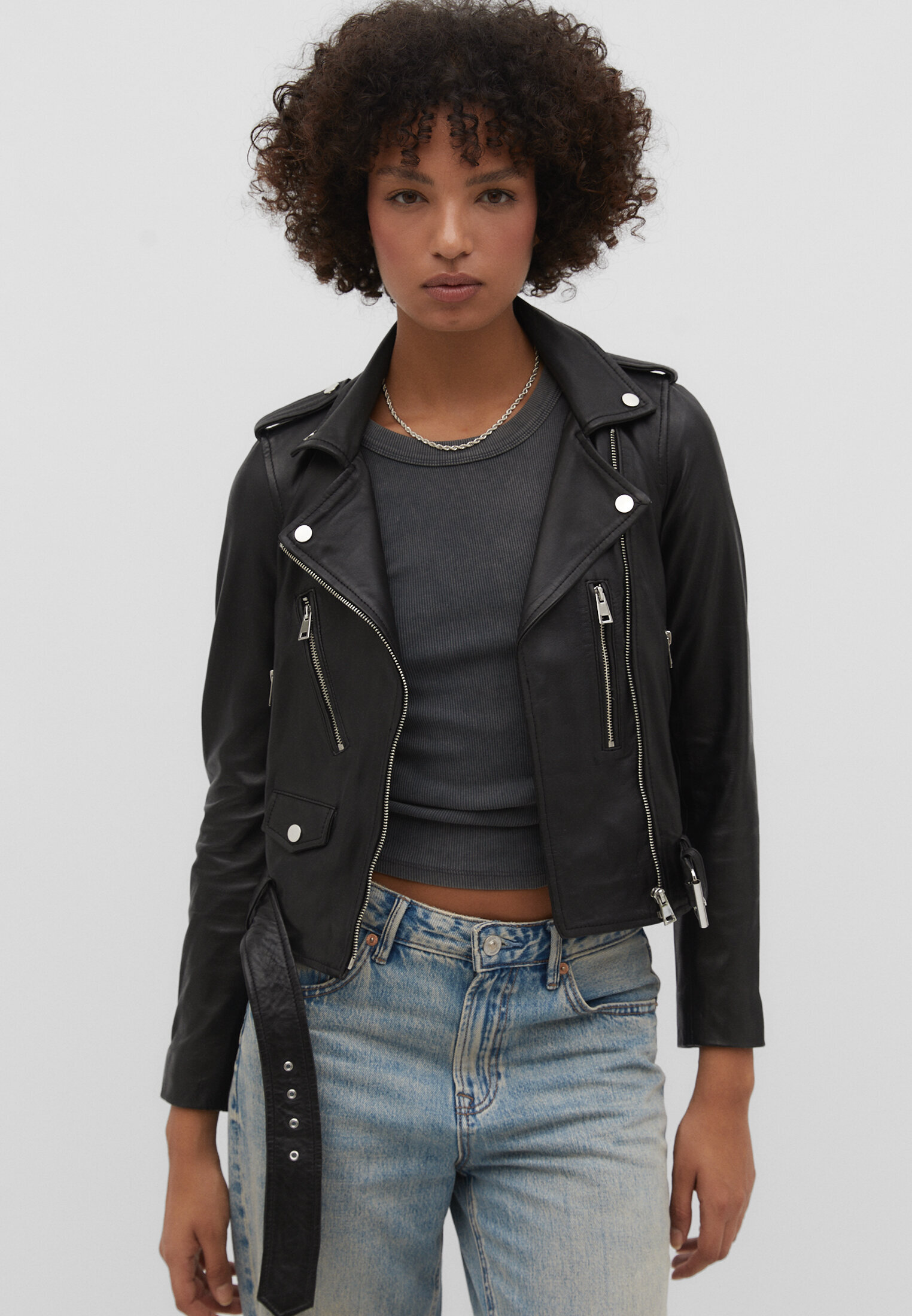 Stradivarius real leather biker jacket sale