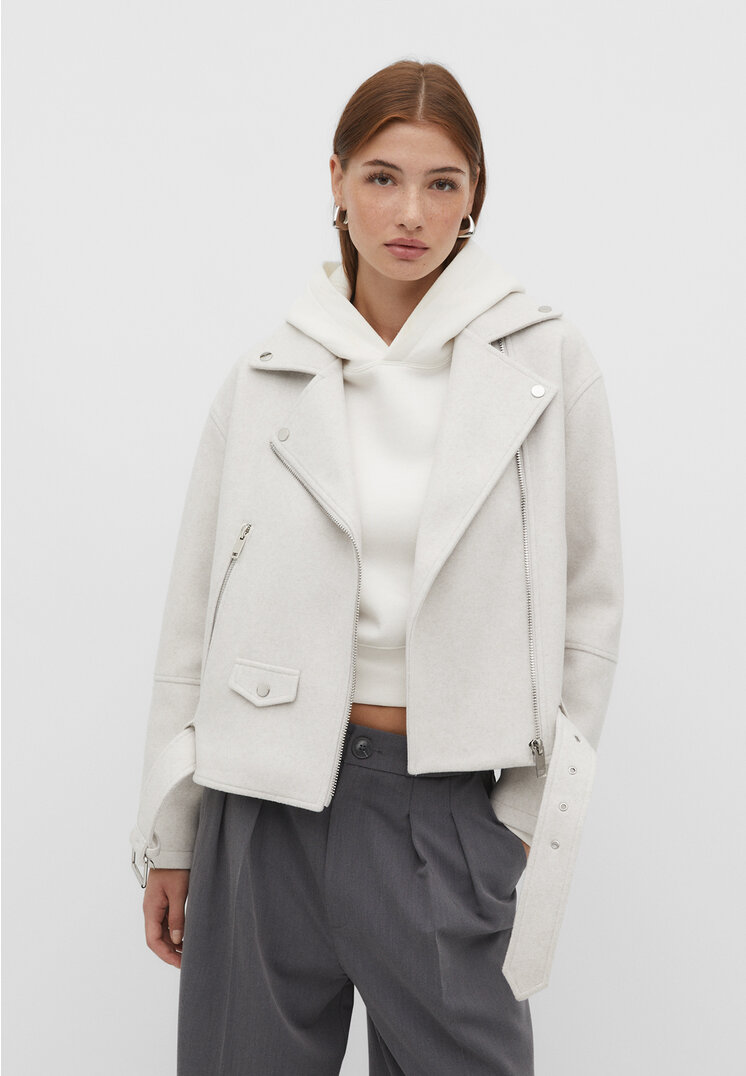 

Stradivarius Miękka kurtka biker Ecru XL