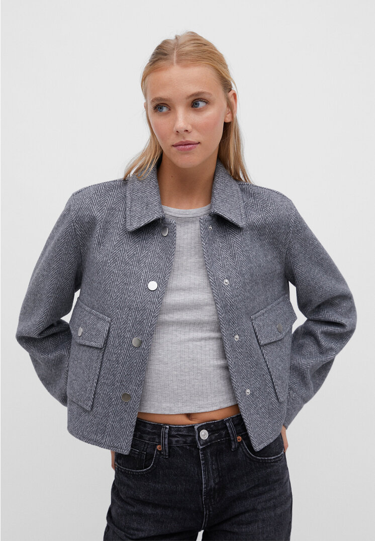 

Stradivarius Kurze Soft-Touch-Jacke Grau Melange M