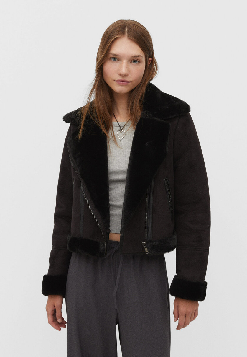 Cropped double-faced biker jacket