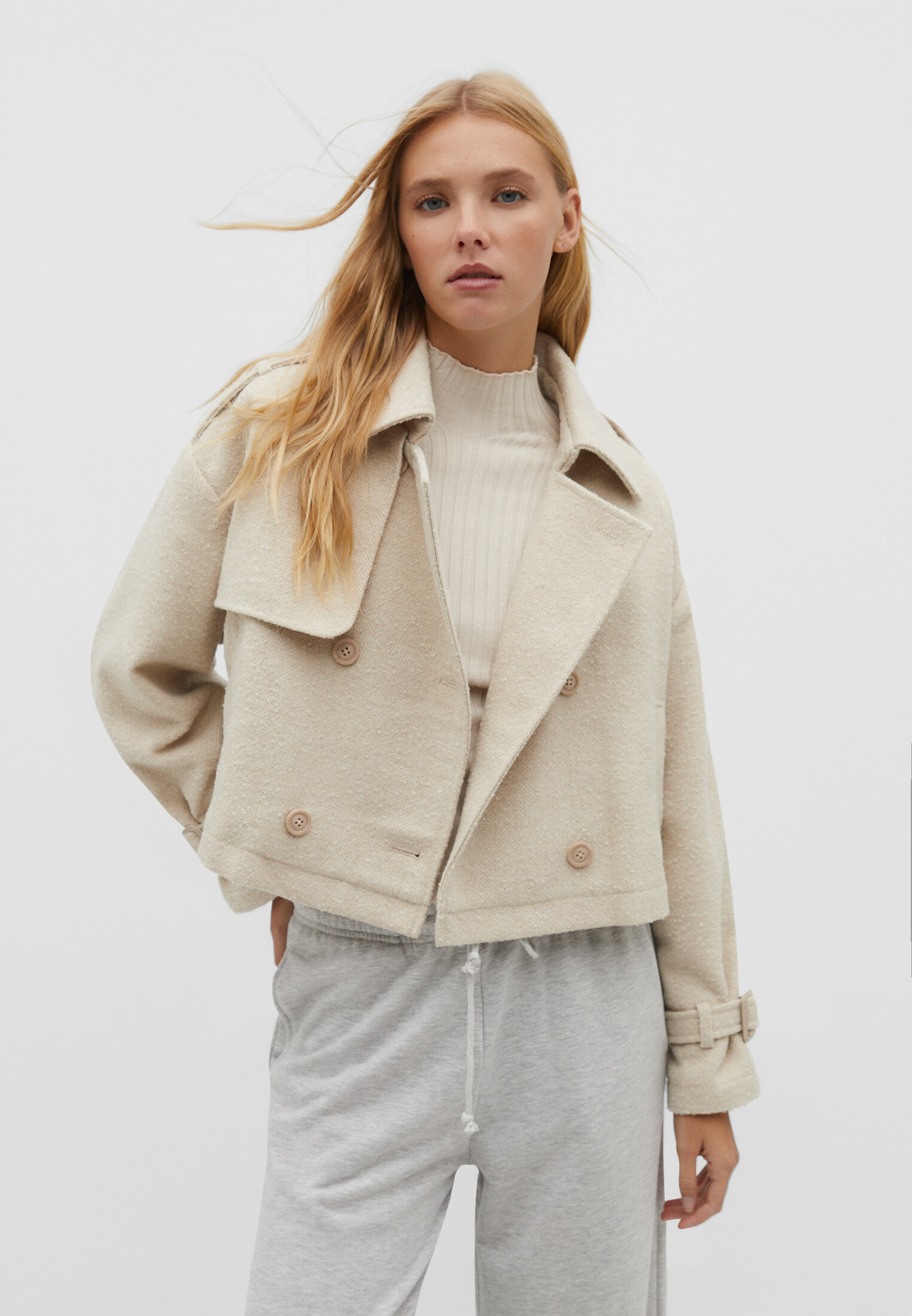 Short wool sales trench coat