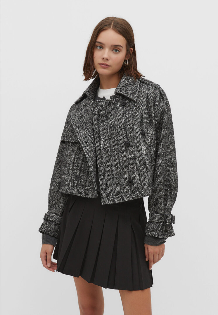 

Stradivarius Kurzer Trenchcoat mit Fischgrätenmuster und Wolle Schwarz XL