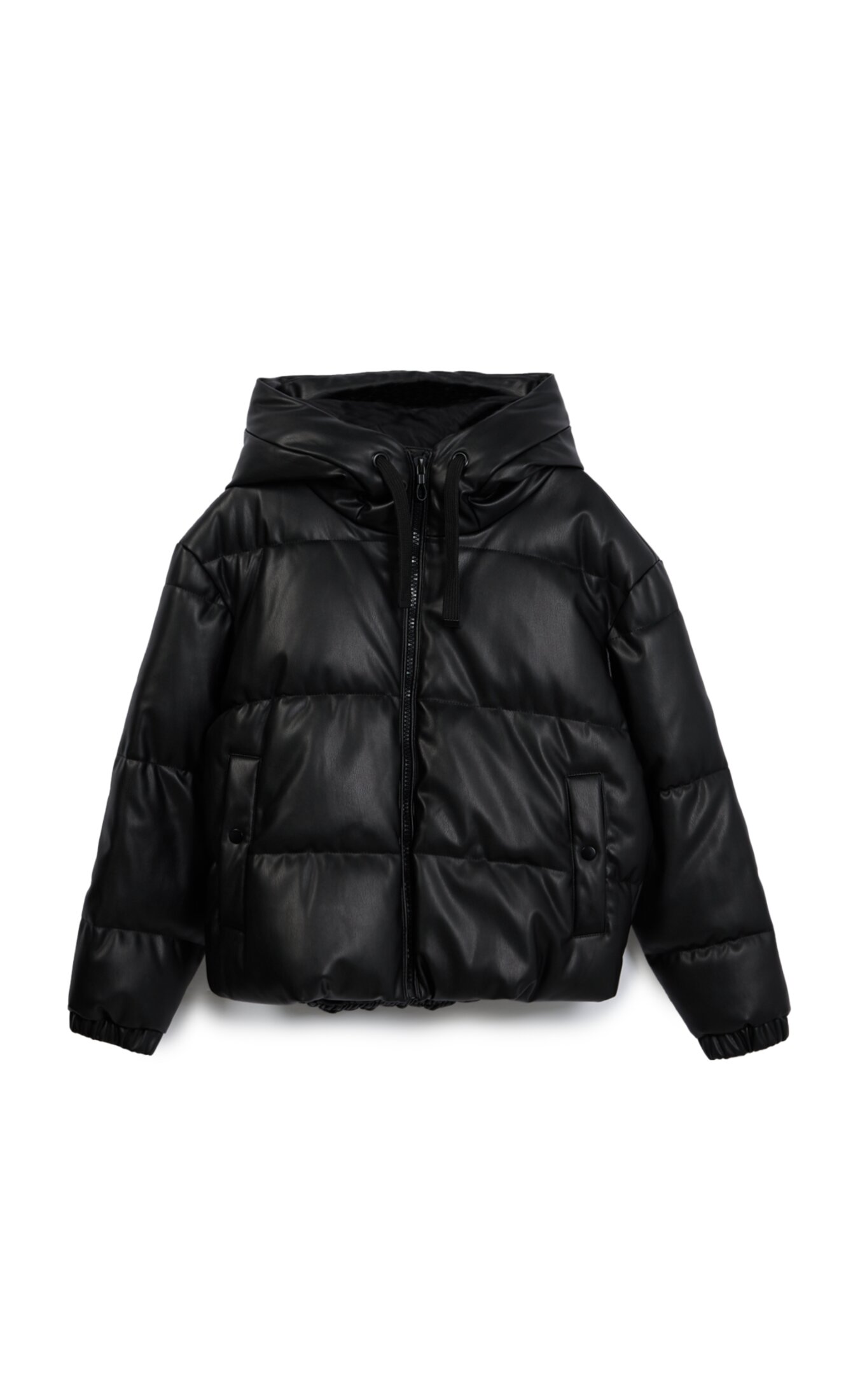 Hooded faux leather puffer jacket - Women's fashion | Stradivarius