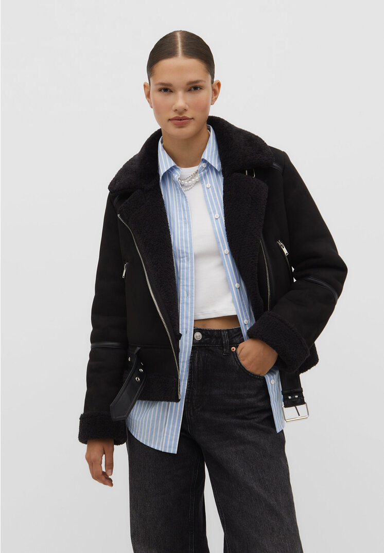 

Stradivarius Doubleface-Bikerjacke aus Wildlederimitat Schwarz L