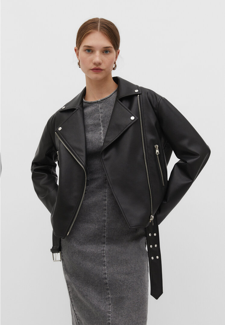 Medium length sales leather jacket