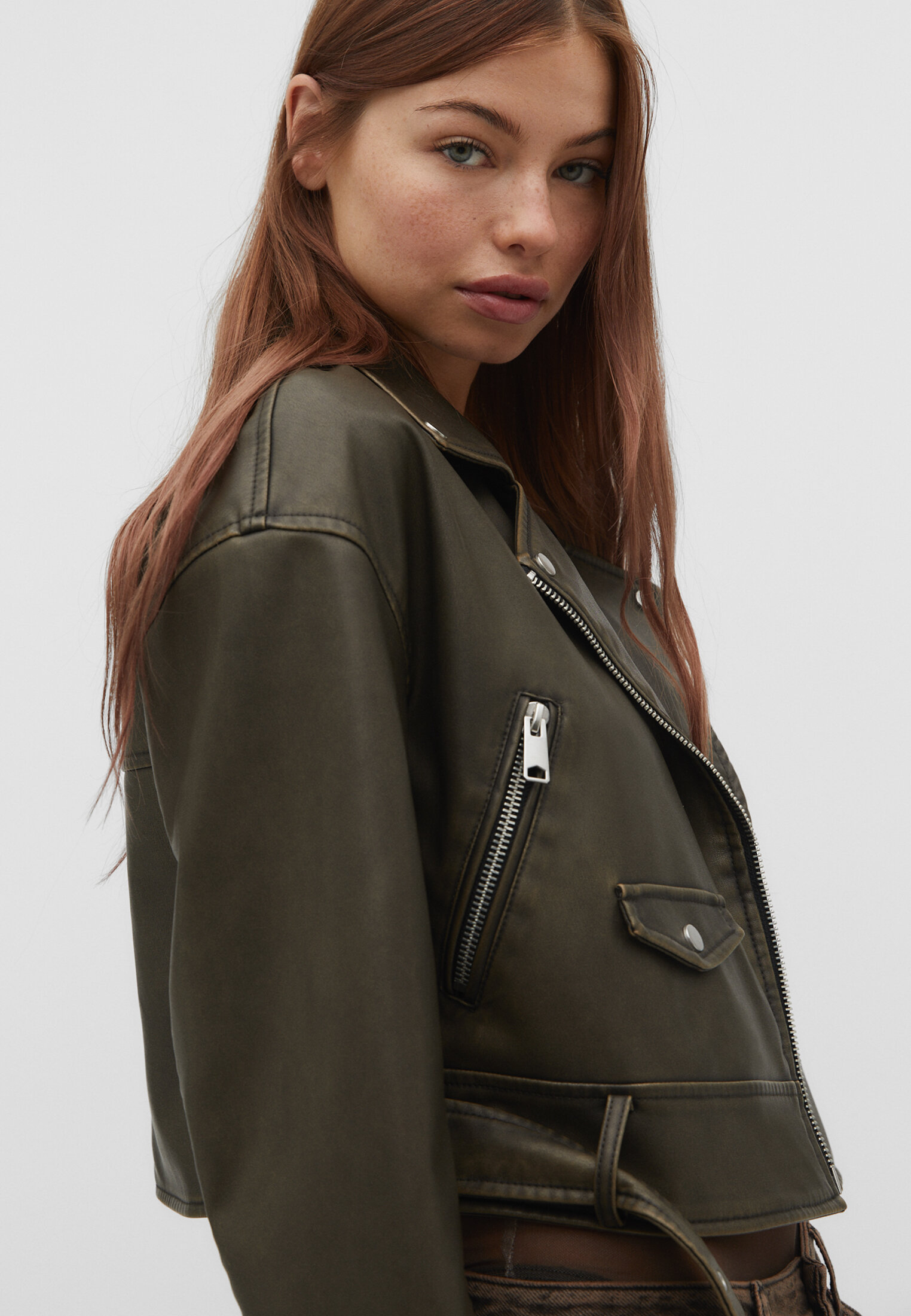 Stradivarius leather hotsell biker jacket