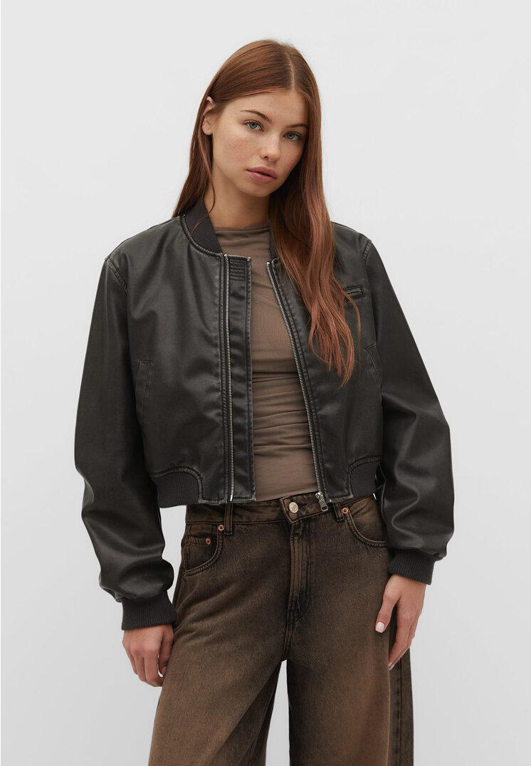 

Stradivarius Kunstlederbomberjacke Graumeliert XL