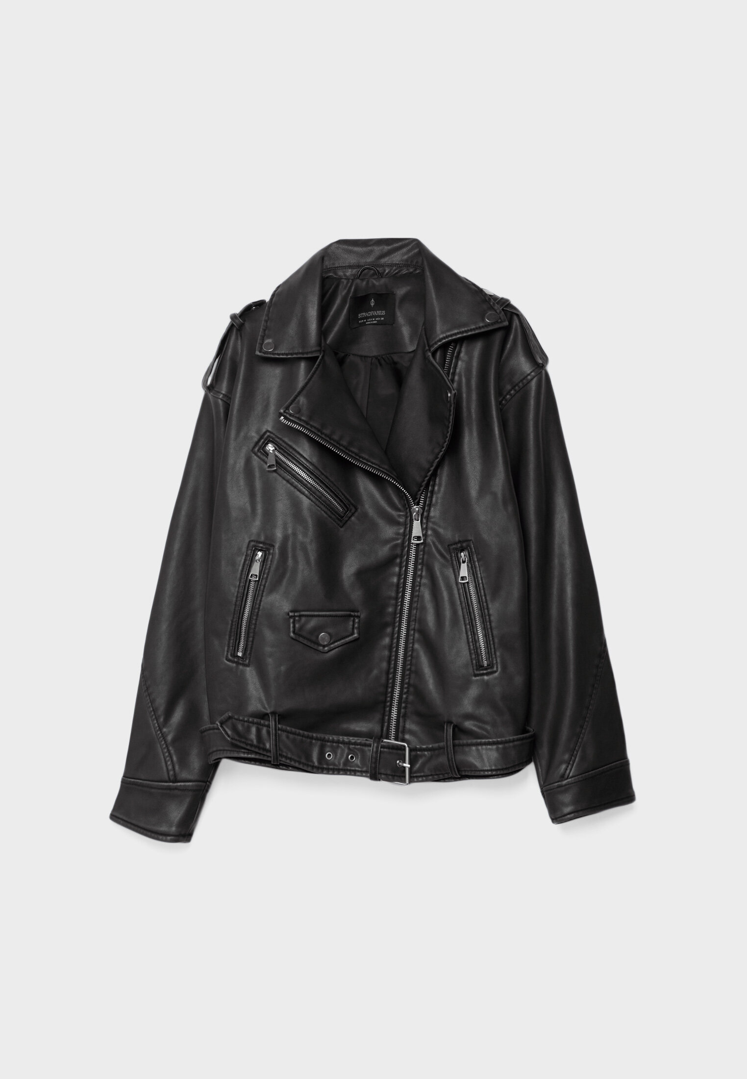 Long faux leather biker jacket - Women's fashion | Stradivarius