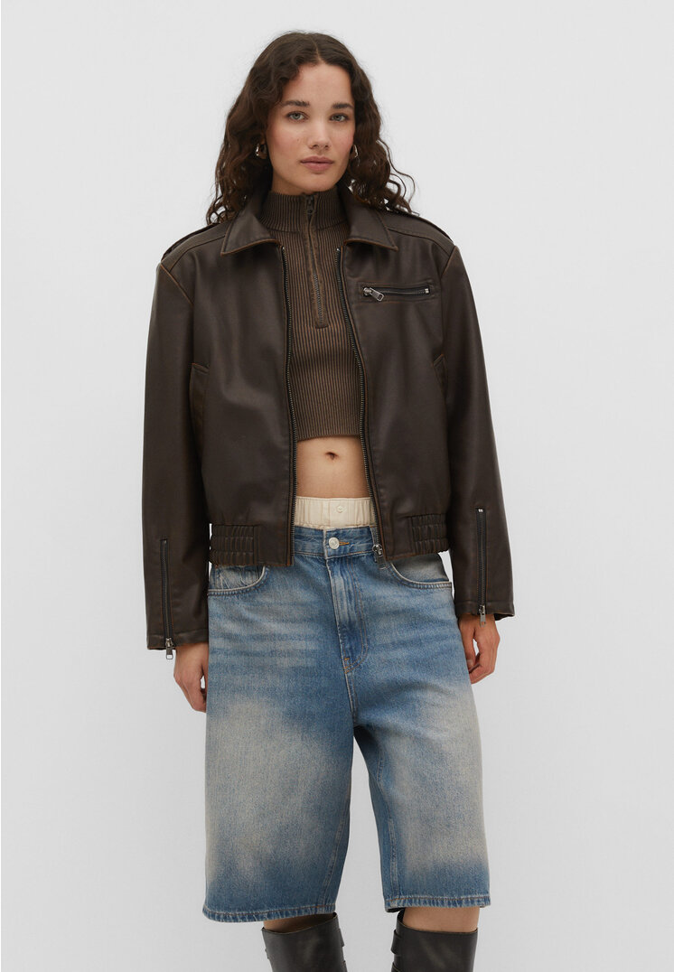 

Stradivarius Kunstlederjacke im Used-Look Braun L
