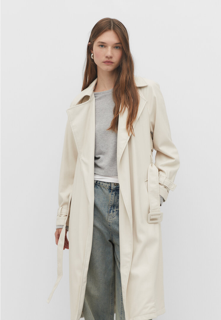 Long faux leather trench coat