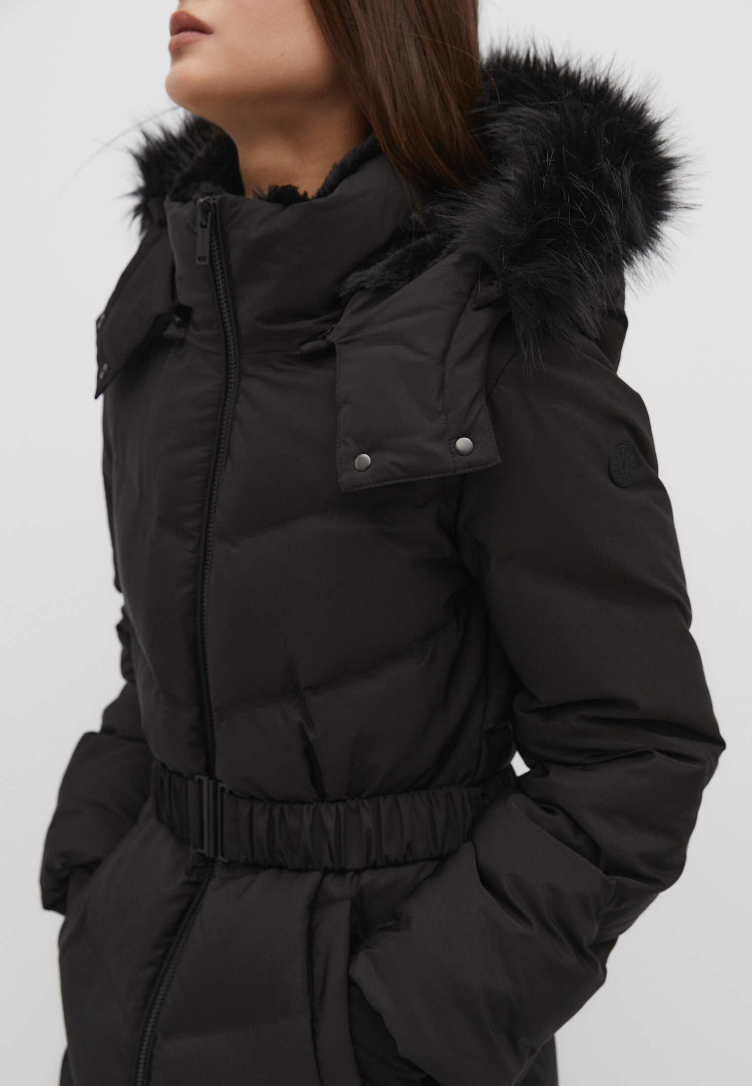 Stradivarius parka jacket on sale with fur hood