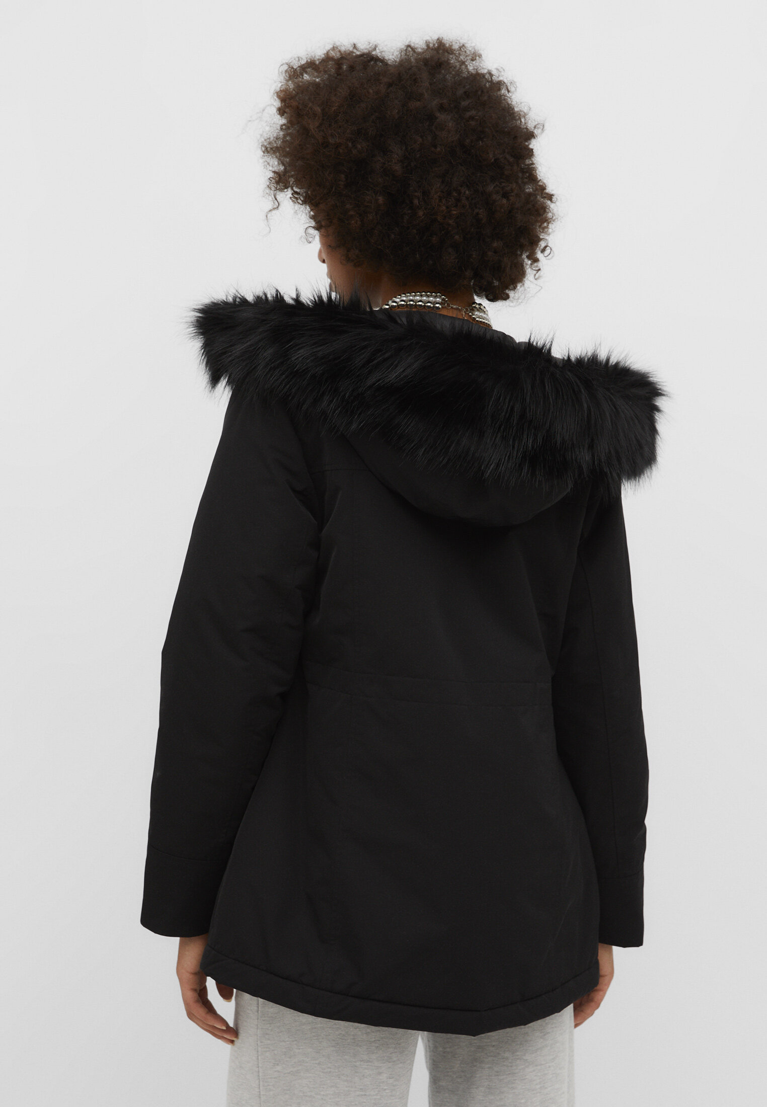 Stradivarius parka jacket outlet with fur hood