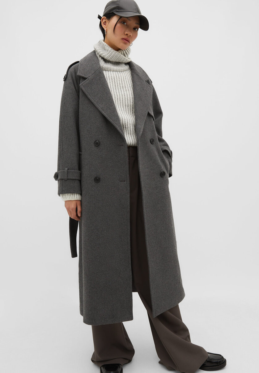 Manteau long en laine mélangée - Mode femme | Stradivarius France