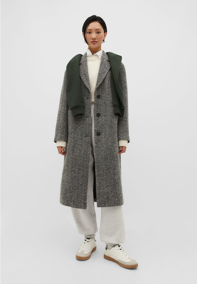 Stradivarius Stoffmantel mit Fischgrätenmuster Grau Melange XS