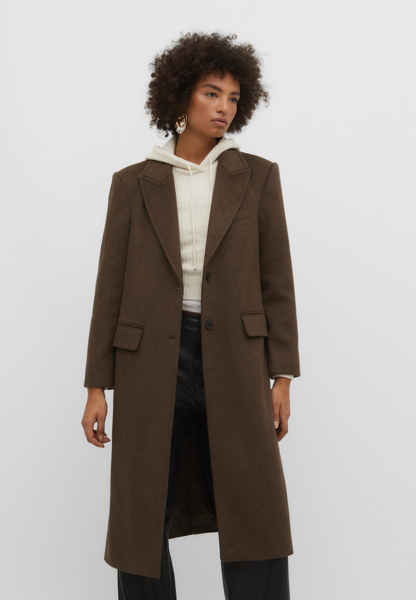 Long coat with padded shoulders