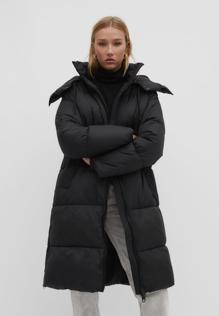 Black longline discount coat with hood