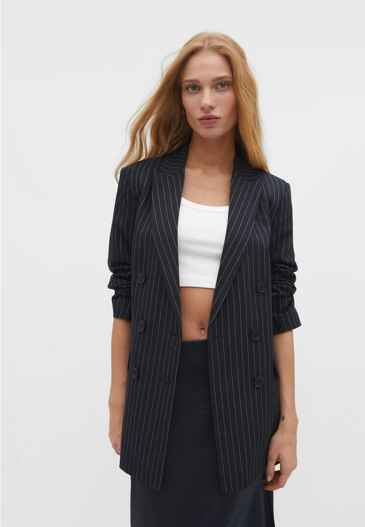 

Stradivarius Langer Blazer mit Nadelstreifen Marineblau S