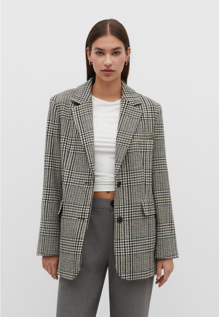 

Stradivarius Blazer mit Hahnentrittmuster Grau Melange M