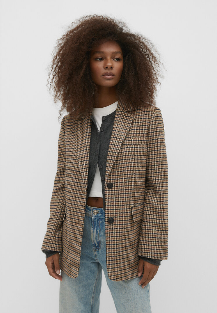 

Stradivarius Gerade geschnittener Blazer mit Print Beige S