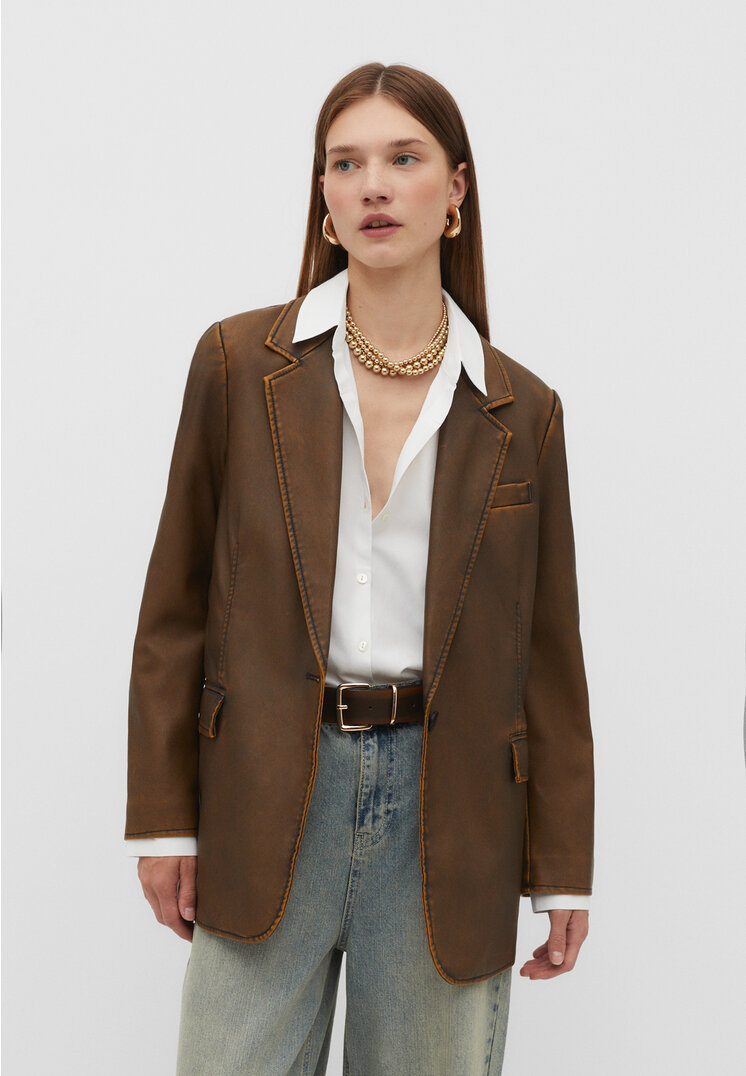 

Stradivarius Blazer aus Kunstleder im Used-Look Braun M