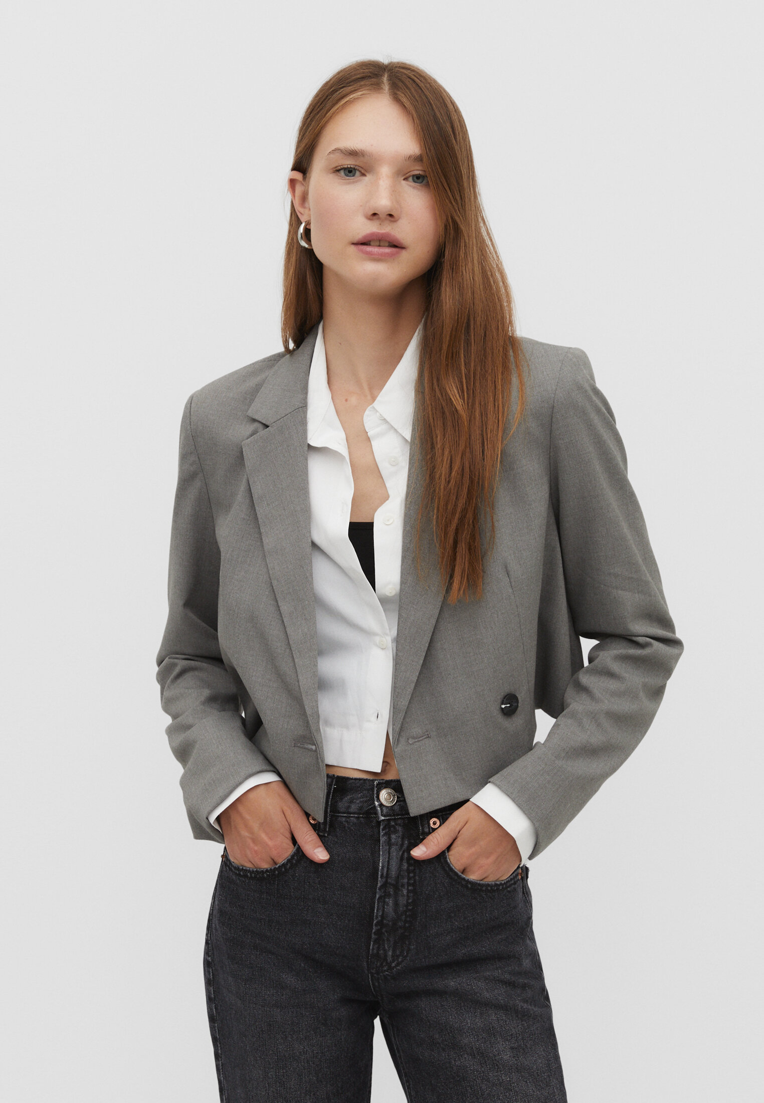 Grey cropped clearance coat