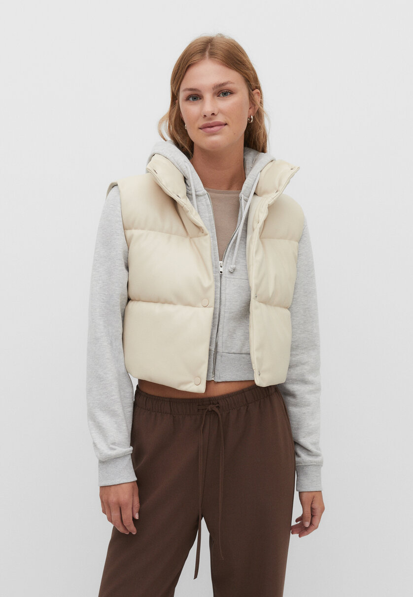 Short faux leather puffer gilet