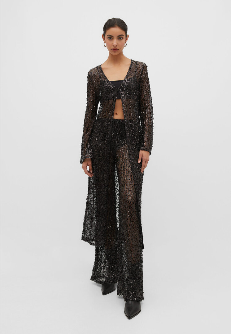 Stradivarius Długie kimono z cekinami Czarny XS