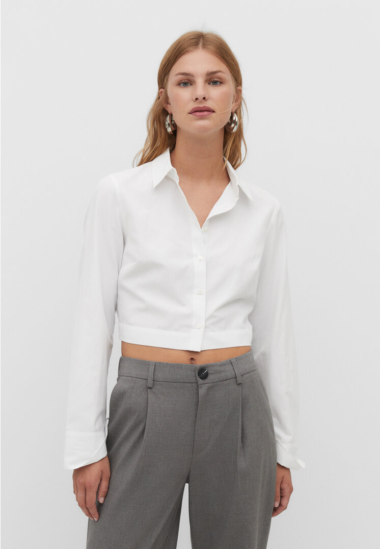 

Stradivarius Kurzes Popelinhemd Weiß XS