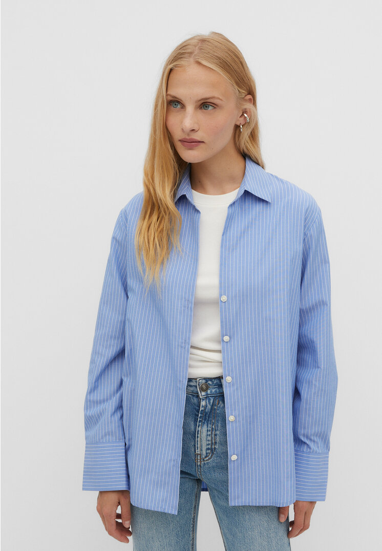 Stradivarius Basic-Popelinhemd Himmelblau XL