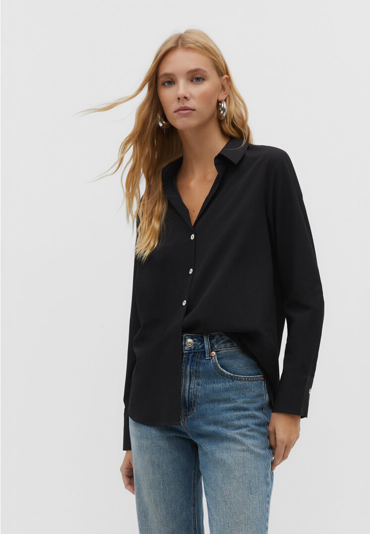 Stradivarius Basic-Popelinhemd Schwarz S