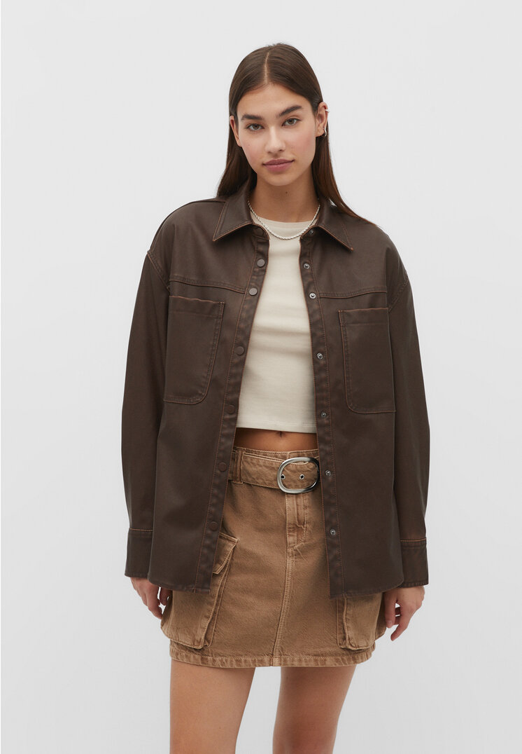 

Stradivarius Hemd aus Kunstleder im Washed-Look Braun M