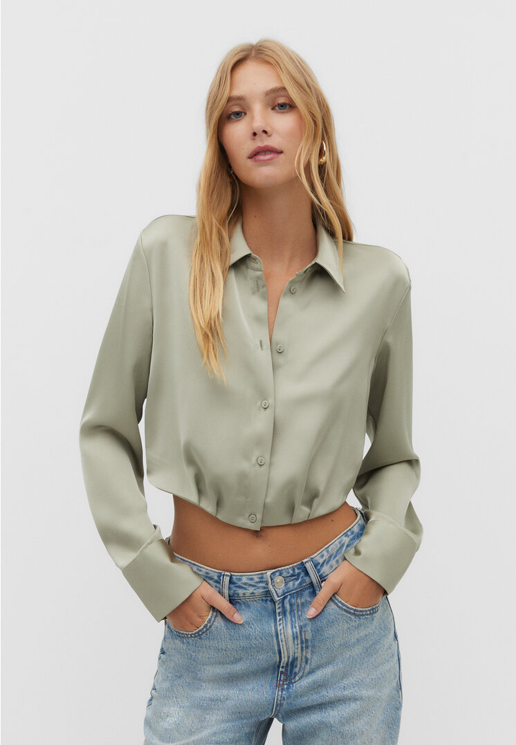 

Stradivarius Kurzes Satinhemd Grün XS