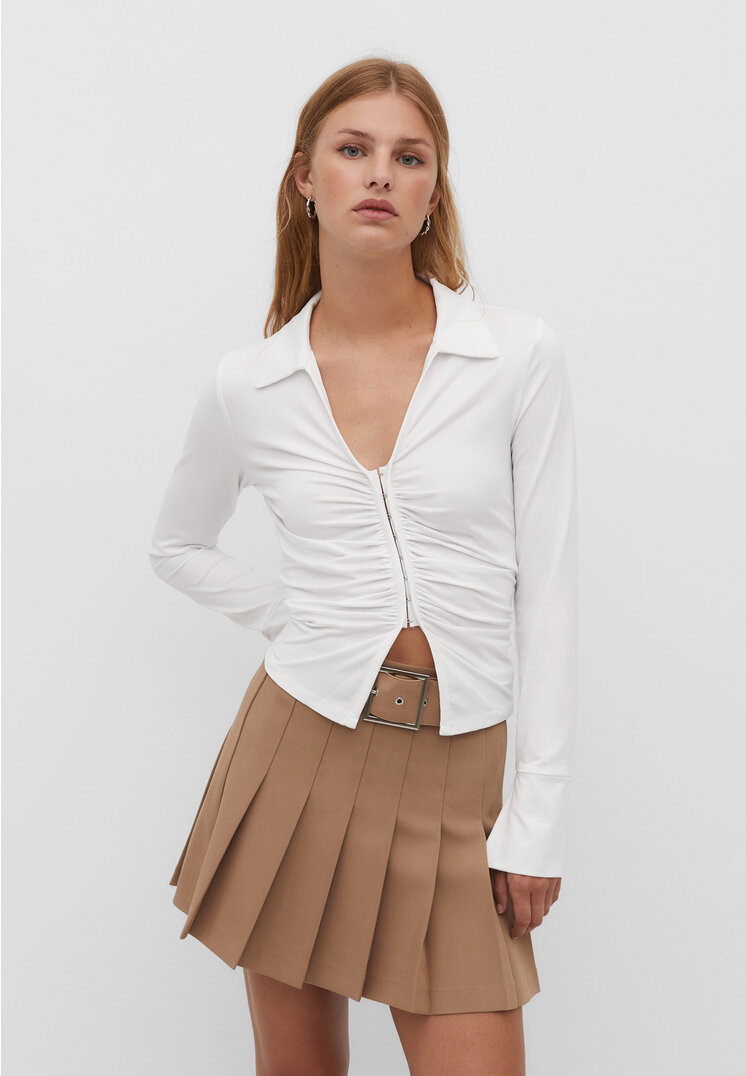

Stradivarius Strickhemd mit Raffung Weiß XS